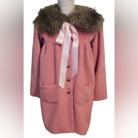 SOLD!! BLU PONY VINTAGE Pink Mimi Collar Coat - Size 12 - Picture 1 of 9